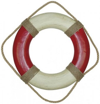 Záchranný kruh krémově červený s lanem