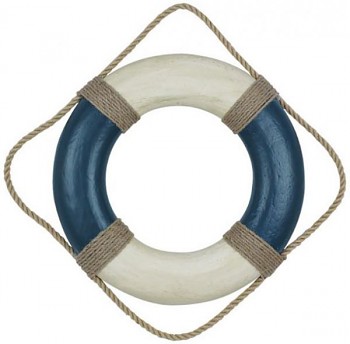 Záchranný kruh krémově modrý s lanem