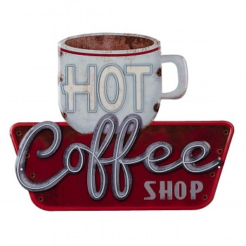 Plechová cedule HOT COFFEE SHOP