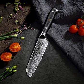 Kuchyňský Santoku nůž 5" Sunnecko 73 vrstev damaškové oceli