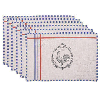 Textilní prostírání DEVINE FRENCH ROOSTER 48*33 cm - sada 6 kusů
