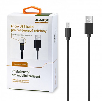 Datový kabel ALIGATOR pro outdoorové telefony, microUSB 2A, černý, krabička
