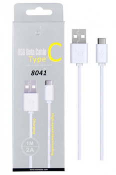 Datový a nabíjecí kabel PLUS, USB-C, délka 1m, 2A, USB 2.0, (8041), bílý