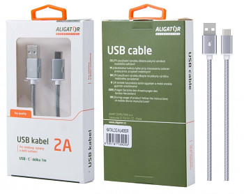 Datový a nabíjecí kabel ALIGATOR AU406, USB-C, délka 1m, 1,5A, USB 2.0, stříbrný