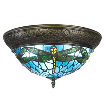 Stropní lampa Tiffany BLUE DRAGONFLY Clayre & Eef 5LL-6263