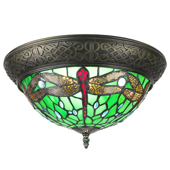 Stropní lampa Tiffany GREEN DRAGONFLY Clayre & Eef 5LL-6264