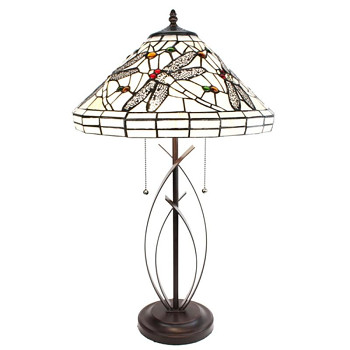 Stolní lampa Tiffany WHITE DRAGONFLY Clayre & Eef 5LL-6287