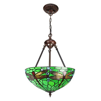 Závěsná lampa Tiffany GREEN DRAGONFLY Clayre & Eef 5LL-9336GR