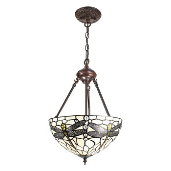 Závěsná lampa Tiffany WHITE DRAGONFLY Clayre & Eef 5LL-9336W