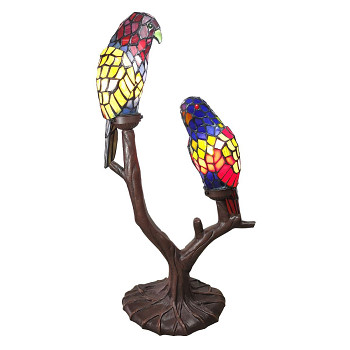 Dekorativní stolní lampa Tiffany TWO PARROTS Clayre & Eef 5LL-6017