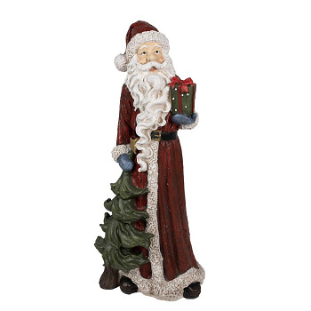 Dekorativní figurka Santa Claus se stromečkem a dárkem Clayre & Eef 5PR0121