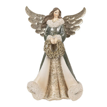 Dekorativní figurka andělky s vánočním věncem Clayre & Eef 6PR3958