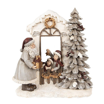 Dekorativní figurka Santa Clause u dveří s osvětleným stromkem Clayre & Eef 6PR4950
