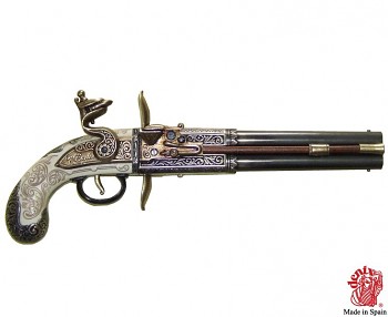 Dvouhlavňová pistole s překlopovacím zámkem 1750.