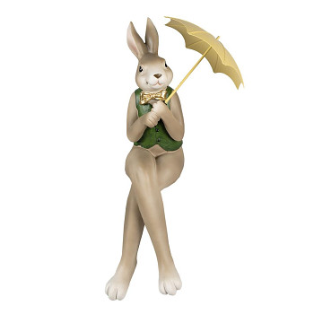 Dekorativní figurka sedícího králíka s deštníkem Clayre & Eef 6PR4020