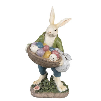 Dekorativní figurka králíka s košíkem vajec Clayre & Eef 6PR4035