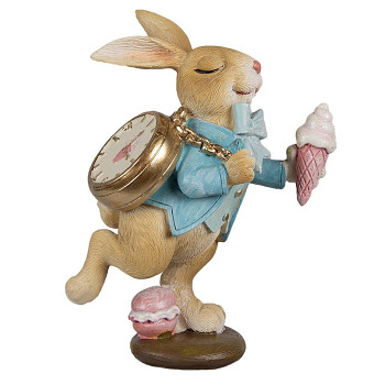 Dekorativní figurka králíka s hodinkami a zmrzlinou Clayre & Eef 6PR4145