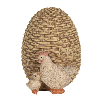 Dekorativní figurka slepice s kuřátkem u vajíčka Clayre & Eef 6PR5026