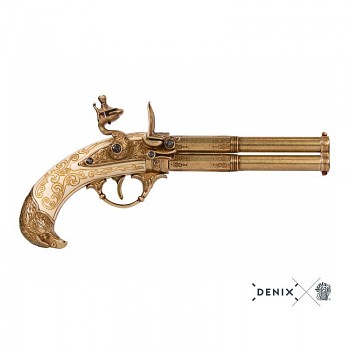 Křesadlová pistole 18.století dvouhlavňová, Francie