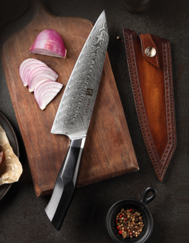 Nůž šéfkuchaře 8.5" XINZUO ŠIGA 67 vrstev damaškové oceli + kožené pouzdro